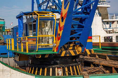 colorful ship crane, boat, cargo ship, dock, harbor, harbour, merchant ship, ship crane, surabaya