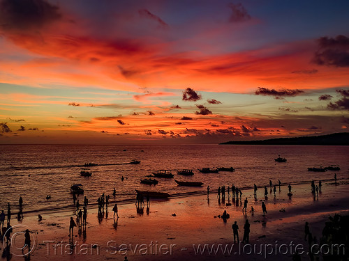 colorful sky after sunset on bira beach, bira beach, boats, clouds, horizon, landscape, moored, ocean, pantai bira, sea, seascape, silhouettes, sunset sky