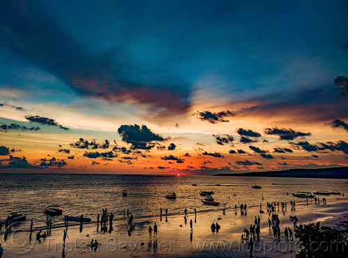 colorful sunset sky over bira beach - sulawesi island - indonesia, bira beach, boats, clouds, horizon, landscape, moored, ocean, pantai bira, sea, seascape, silhouettes, sunset sky