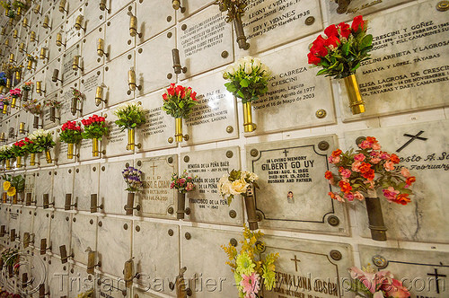 columbarium tombs - manila (philippines), cemetery, columbarium, flowers, graves, manila, marble stone, san augustin church, tombs