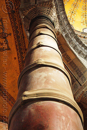 column reinforced with steel straps - hagia sophia, architecture, aya sofya, byzantine, church, clasps, column, consolidated, consolidation, hagia sophia, inside, interior, islam, mosque, orthodox christian, reinforcement, retrofit, steel, strapping, straps