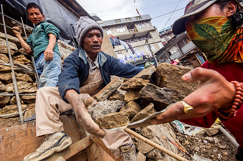 construction workers moving stones (india), carrying, construction workers, darjeeling, india, men, rocks, working