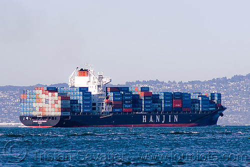 container ship - hanjin montevideo, boat, box ship, cargo ship, container ship, containers, hanjin montevideo, ocean, sea, shipping, south korean