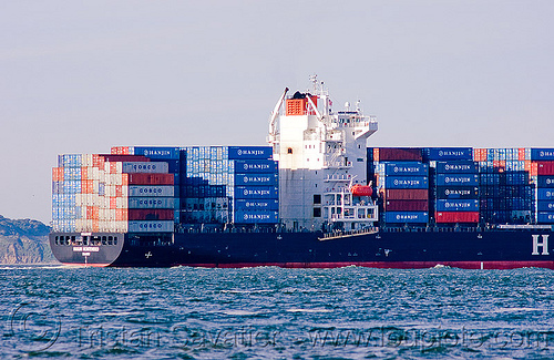 container ship - hanjin montevideo (from south korea), boat, box ship, cargo ship, container ship, containers, hanjin montevideo, shipping, south korean