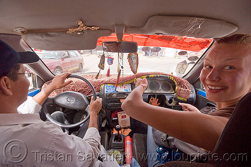 converted japanese car (bolivia), ania, bolivia, converted, driver, driving, inside, interior, japanese car, left hand drive, lhd, rhd, right hand drive, steering wheel, sucre, taxi cab