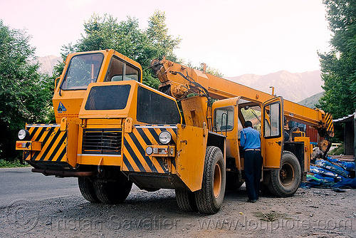 crane truck (india), crane truck, ecel, escorts mac-1214, kashmir, mobile crane, road, truck crane, yellow