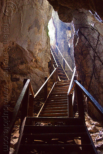 crooked stairs in natural cave, backlight, bau, borneo, caving, crooked, fairy cave, malaysia, natural cave, spelunking, wooden stairs