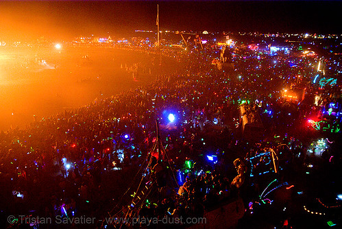 the crowd around the temple of forgiveness - burning man 2007, burning man, fire, night, temple burning, temple of forgiveness