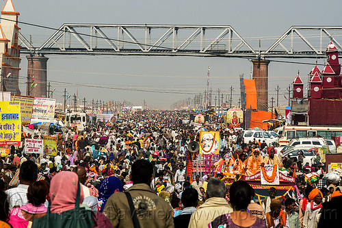 crowded street at the kumbh mela (india), crowd, hindu pilgrimage, hinduism, kumbh maha snan, kumbh mela, mauni amavasya