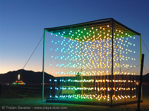 cubatron by mark lottor - burning man 2005, art installation, burning man at night, glowing