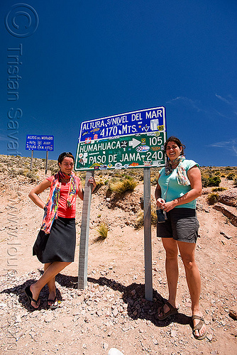 cuesta de lipán - mountain pass on the way to salinas grandes (argentina), argentina, blue sky, camille, charlotte, cuesta de lipán, mountain pass, noroeste argentino, quebrada de humahuaca, road signs, women