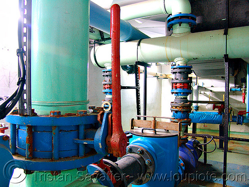 cut-off valve - water treatment plant, cut-off valve, factory, pipes, trespassing, water purification plant, water treatment plant