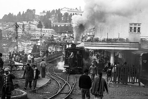 darjeeling train station - steam locomotive (india), 791, crowd, darjeeling himalayan railway, darjeeling toy train, narrow gauge, rail switches, railroad tracks, railway tracks, smoke, smoking, steam engine, steam locomotive, steam train engine, train station