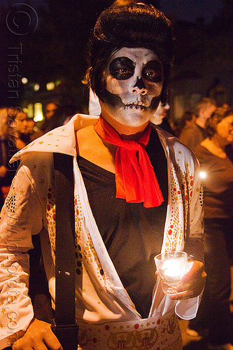 dead elvis - dia de los muertos - halloween (san francisco), candle, day of the dead, dia de los muertos, elvis, face painting, facepaint, halloween, makeup, man, night