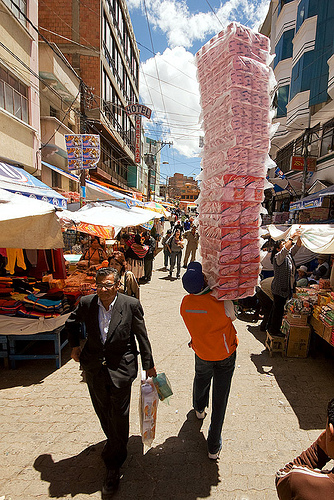 delivery man carrying high stack, bearer, bolivia, carrying, delivery man, la paz, load, men, porter, stack, street seller, wallah