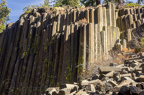 devils postpile basalt columns (california), california, cliff, columnar basalt, columns, devils postpile, eastern sierra, geology, landscape, lava flow, rock formation, volcanic