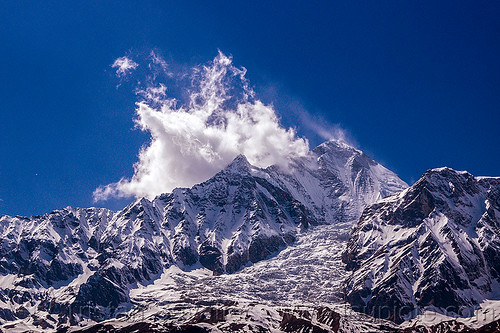 dhaulagiri mountain and its glacier (nepal), annapurnas, cloud, dhaulagiri, glacier, kali gandaki valley, landscape, mountains, peak, snow