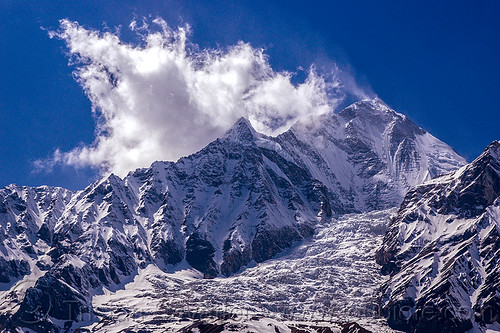 dhaulagiri peak and glacier - himalayas (nepal), annapurnas, cloud, dhaulagiri, glacier, kali gandaki valley, mountains, peak, snow