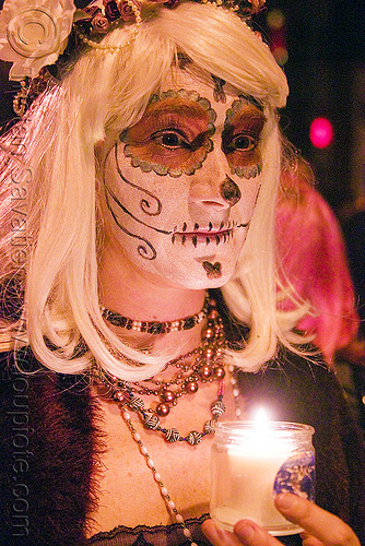 día de los muertos face painting - halloween (san francisco), candle light, day of the dead, dia de los muertos, eve, face painting, facepaint, halloween, night, sugar skull makeup, woman