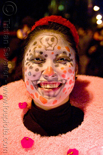 dia de los muertos - halloween (san francisco), day of the dead, dia de los muertos, face painting, facepaint, halloween, makeup, night, polka dots, red, woman