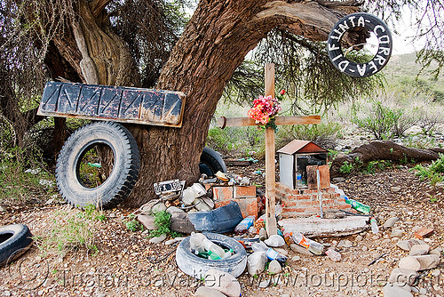 difunta correa shrine (argentina), argentina, bad, cachi, calchaquí valley, difunta correa, noroeste argentino, overused, shrine, tires, used, valles calchaquíes