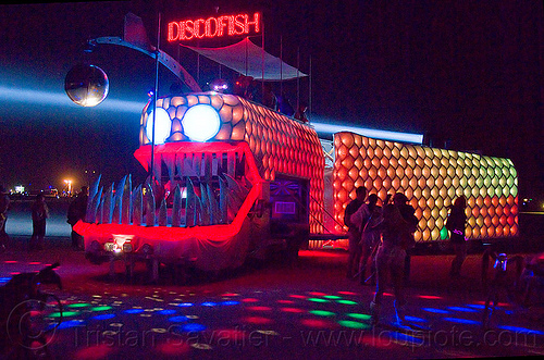 discofish - burning man 2012, art car, burning man, discofish, glowing, mutant vehicles, night