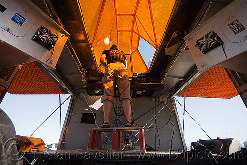 dj jenny in the unimog - space cowboys (san francisco), dj, jenny, orange, ripe, unimog