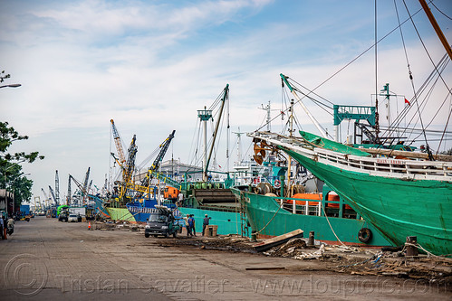 docked bugis schooner boats - - traditional wooden cargo boats, boats, bugis schooners, dock, harbor, pinisi, ships, surabaya