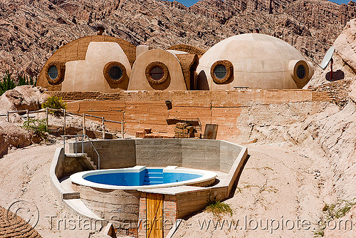 dome houses - modern architecture (argentina), architecture, argentina, cachi, calchaquí valley, dome house, modern, molinos, noroeste argentino, round house, sphere, swimming pool, valles calchaquíes