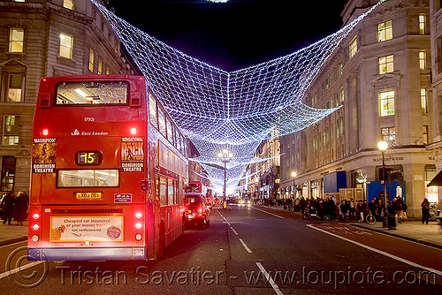 double-decker bus (london), bristol vr, british bus, christmas decorations, christmas lights, double decker bus, double-decker, london bus, night, red, street lights