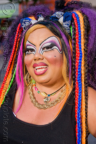 drag queen - holy mcgrail, bio drag-queen, bio queen, drag queen, dread falls, eye makeup, faux queen, gay pride festival, holy mcgrail, necklaces, woman