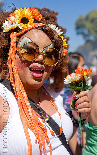 drag queen with flowers - holy mcgrail, bio drag-queen, bio queen, drag queen, faux queen, haight street fair, holy mcgrail, woman