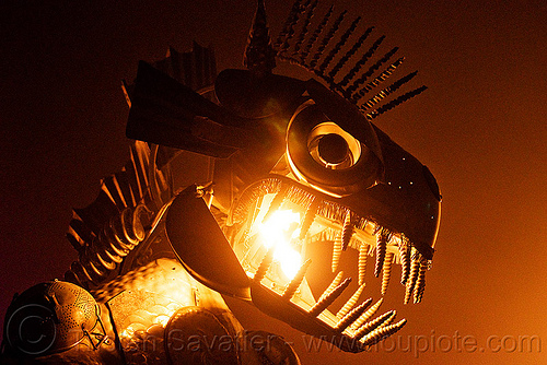 dragon head with fire, animated, art car, burning man art cars, burning man at night, crustacean wagon, dragon, fire, head, kinetic, mutant vehicles, sculpture, teeth