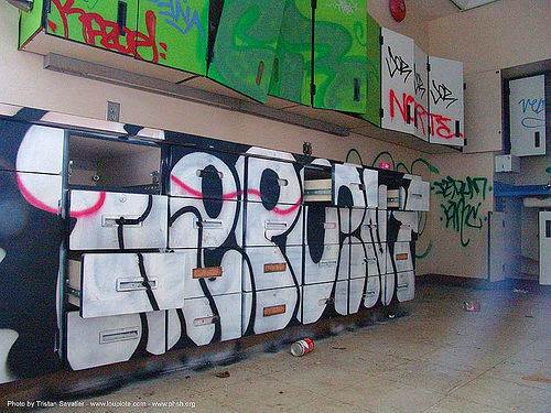 drawers - graffiti - abandoned hospital (presidio, san francisco), abandoned building, abandoned hospital, graffiti, presidio hospital, presidio landmark apartments, trespassing