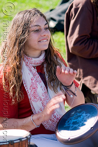 drummer girl - ahbra - golden gate park (san francisco), ahbra, djembe drum, drummer, woman