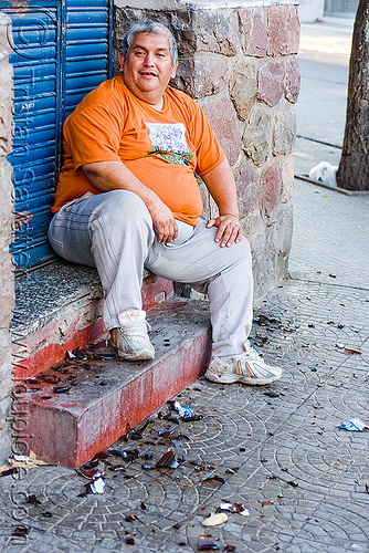 drunkard - drunk fat man sitting or door porch (argentina), andean carnival, argentina, broken bottles, carnaval de la quebrada, drunk, drunkard, jujuy capital, man, noroeste argentino, san salvador de jujuy, sidewalk, sitting, stairs, steps