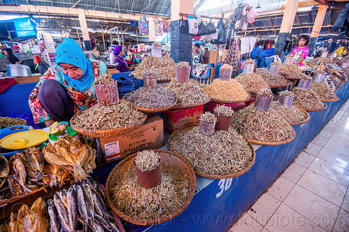 dry fish stand at the market, dry fish, fish market, sulawesi, tana toraja, woman