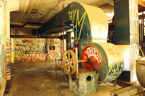 duct fan - air ducts - ventilation, air duct, derelict, graffiti, street art, tie's warehouse, trespassing