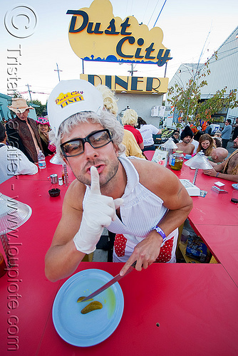 dust-city diner - burning man decompression, dust-city diner, guy, man, pickle, waiter