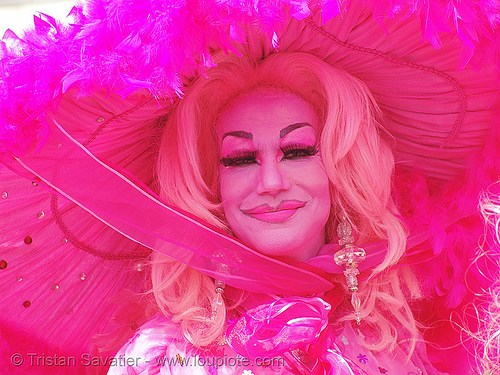 easter sunday in dolores park, san francisco, crossdressing, drag queen, easter, flashy color, makeup, pink, transvestite