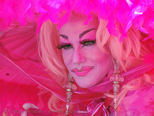 easter sunday in dolores park, san francisco, crossdressing, drag queen, easter, flashy color, makeup, pink, transvestite