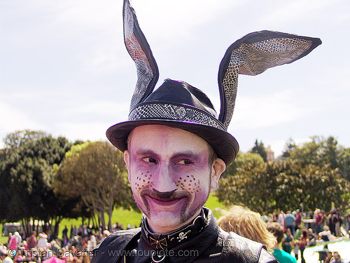 easter sunday in dolores park, san francisco, bunny ears, easter bunny, makeup, man, rabbit ears