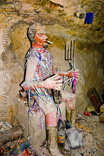 el tio - the spirit of the mine, altar, bolivia, cerro rico, cigarette, el el, icon, mina candelaria, mine tunnel, mining, offerings, potosí, red, serpentine throws, spirit, tio, tío el, underground mine