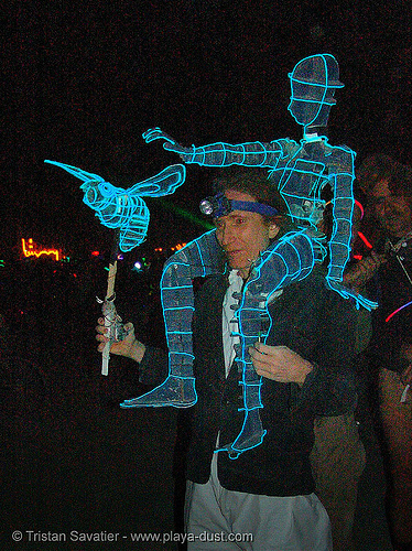el-wire art - burning man 2005, burning man at night, el-wire, electroluminescent wire, glowing