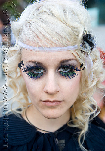 eyelashes extensions - burning man decompression, eyelashes, eyes, feather, makeup, woman