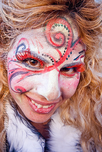 face paint - burning man decompression party (san francisco), eyelashes extensions, face painting, facepaint, woman