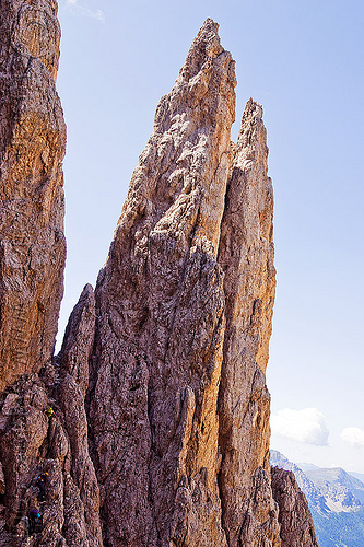 ferrata santner - dolomites, alps, cliff, climbers, dolomites, dolomiti, ferrata santner, mountain climbing, mountaineer, mountaineering, mountains, rock climbing, vertical, via ferrata del passo santner