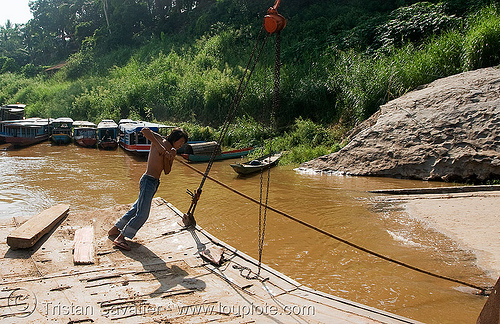 ferry boat on mekong river - luang prabang (laos), ferry boat, luang prabang, man, mekong, river