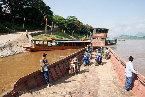 ferry boat on mekong river - luang prabang (laos), ferry boat, luang prabang, mekong, river crossing