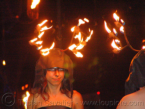 fire antlers - fire arts festival at the crucible (oakland), burning, fire antlers, fire art, woman